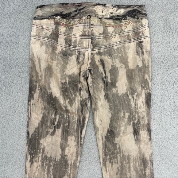 Y2K Express Low Rise Jeans Womens 4 Tan Gray Tie Dye Marble Splatter Zip - Picture 11 of 14